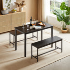 43.3" Industrial Dining Table Set for 4 | Bar Table with 2 Pull-Out Benches | Space-Saving Under-Table Storage Design | Steel Frame + Durable Particle Board | Easy Assembly | Kitchen, Living Room, Party Room | Black/White/Rustic Brown/Gray