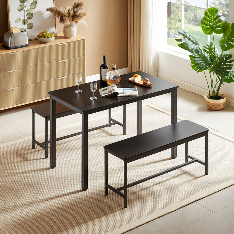 43.3" Industrial Dining Table Set for 4 | Bar Table with 2 Pull-Out Benches | Space-Saving Under-Table Storage Design | Steel Frame + Durable Particle Board | Easy Assembly | Kitchen, Living Room, Party Room | Black/White/Rustic Brown/Gray