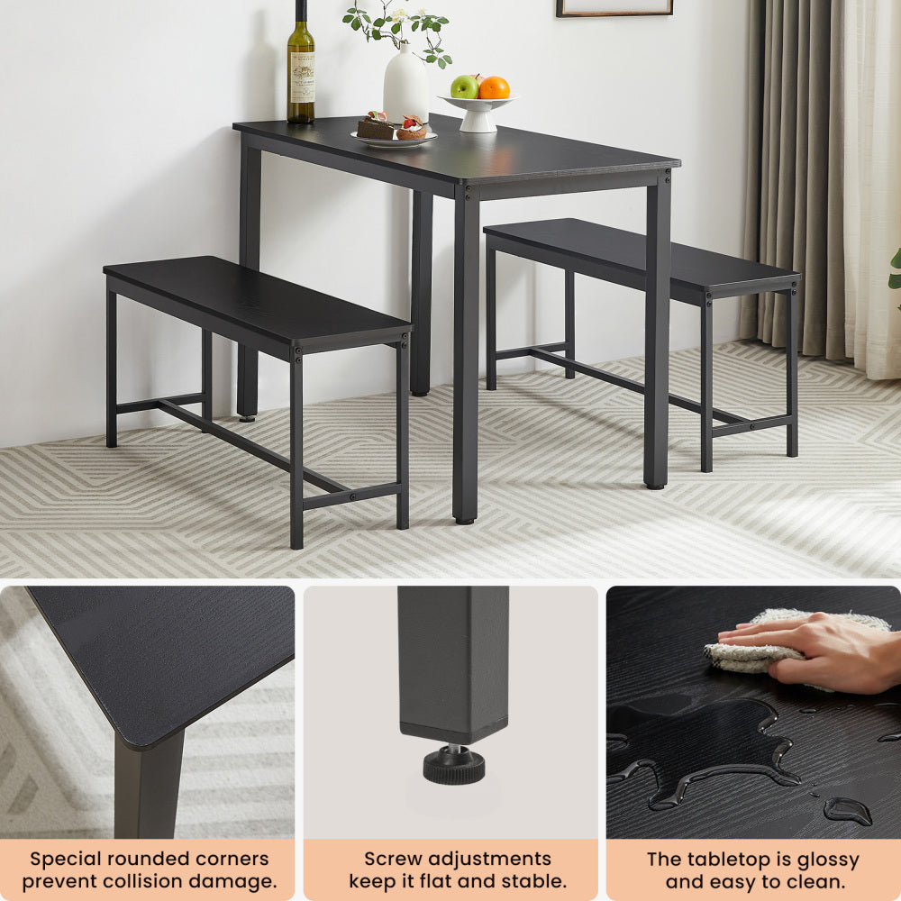 43.3" Industrial Dining Table Set for 4 | Bar Table with 2 Pull-Out Benches | Space-Saving Under-Table Storage Design | Steel Frame + Durable Particle Board | Easy Assembly | Kitchen, Living Room, Party Room | Black/White/Rustic Brown/Gray