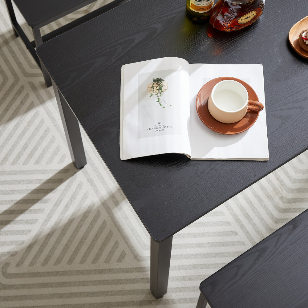 43.3" Industrial Dining Table Set for 4 | Bar Table with 2 Pull-Out Benches | Space-Saving Under-Table Storage Design | Steel Frame + Durable Particle Board | Easy Assembly | Kitchen, Living Room, Party Room | Black/White/Rustic Brown/Gray