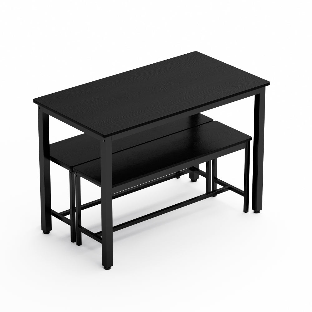 43.3" Industrial Dining Table Set for 4 | Bar Table with 2 Pull-Out Benches | Space-Saving Under-Table Storage Design | Steel Frame + Durable Particle Board | Easy Assembly | Kitchen, Living Room, Party Room | Black/White/Rustic Brown/Gray