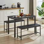 43.3" Industrial Dining Table Set for 4 | Bar Table with 2 Pull-Out Benches | Space-Saving Under-Table Storage Design | Steel Frame + Durable Particle Board | Easy Assembly | Kitchen, Living Room, Party Room | Black/White/Rustic Brown/Gray