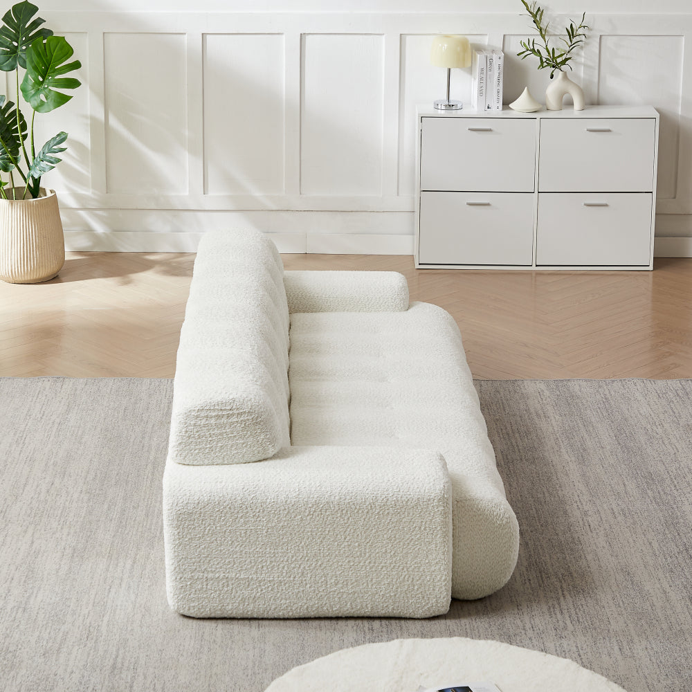 87.4" Cloud Series 3-Seat Minimalist Button-Tufted Sofa | Square Arm Chenille Upholstered Couch | High-Density Foam + Padded Backrest | No Assembly Required | Living Room, Apartment | White/Green/Black