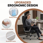 Executive High-Back PU Leather Office Chair | Spring Seat Cushion | Ergonomic Height Adjustment | Chrome Armrests | Reinforced Metal Frame | 360° Swivel | Floor-Friendly Casters | 350 lbs Capacity | Home Office | Black/Camel