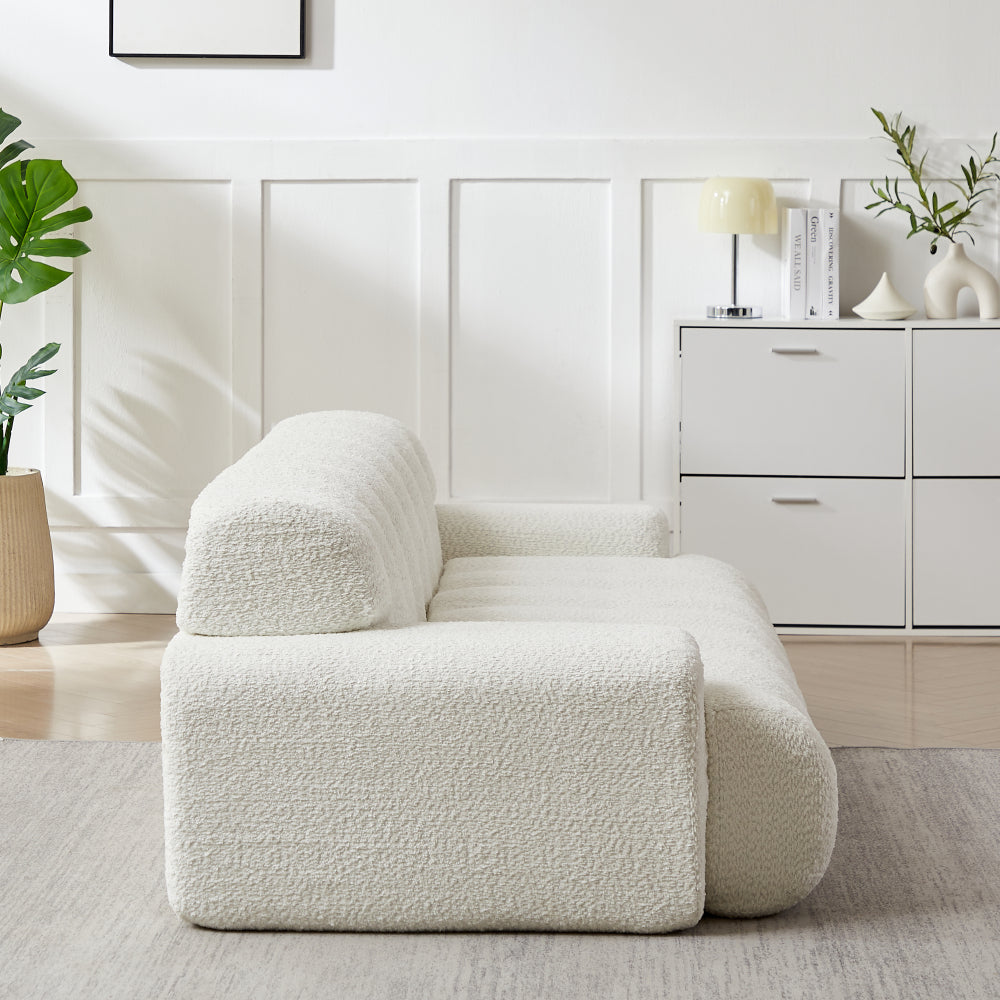 87.4" Cloud Series 3-Seat Minimalist Button-Tufted Sofa | Square Arm Chenille Upholstered Couch | High-Density Foam + Padded Backrest | No Assembly Required | Living Room, Apartment | White/Green/Black