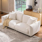87.4" Sherpa Cloud 3-Seater Loveseat Sofa | Precision-Tailored Stitching | High-Density Foam Fill | Solid Hardwood Frame with Reinforced Joints | Stain-Resistant Velvet | 2 Pillows Included | White / Beige