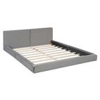 Queen Size Velvet Upholstered Platform Bed | Fully Wrapped Low Profile Frame | Solid MDF & Particle Board | No Box Spring Needed | Easy Assembly | Gray / Beige