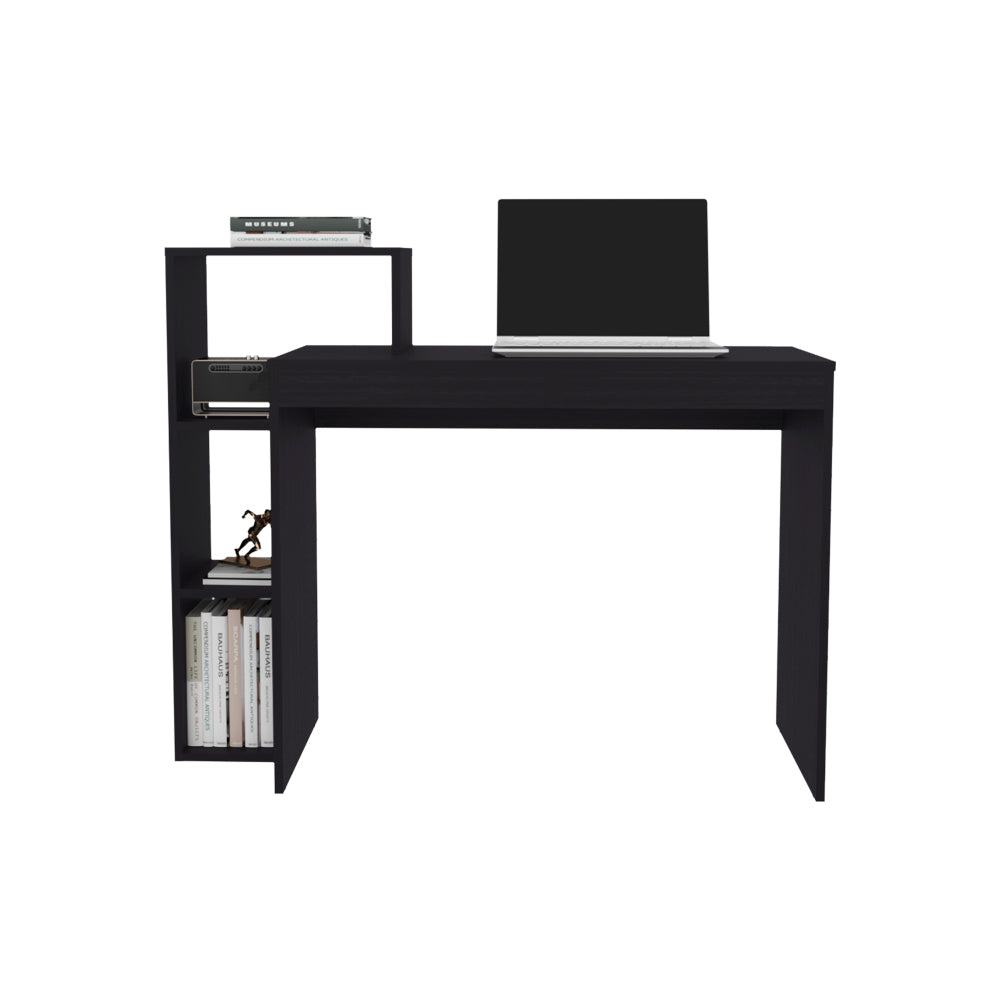 35.98" Wide Classic Writing Desk with 4-Shelf Side Bookcase | Generous Work Surface | Minimalist Clean Lines | Sturdy Particle Board | Compact Depth for Small Spaces | Home Office, Study Area | Oak/Dark Oak