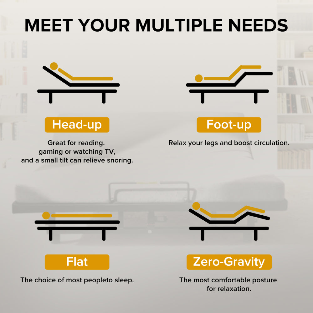Queen Size Adjustable Bed Base | 0-61° Head & 0-37° Foot Incline | Wireless Remote | Zero Gravity & Anti-Snore | 4 USB Ports & Under-Bed Nightlights | Quiet Motor ≤90db | Black