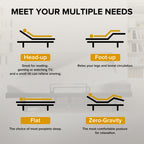 Queen Size Adjustable Bed Base | 0-61° Head & 0-37° Foot Incline | Wireless Remote | Zero Gravity & Anti-Snore | 4 USB Ports & Under-Bed Nightlights | Quiet Motor ≤90db | Black