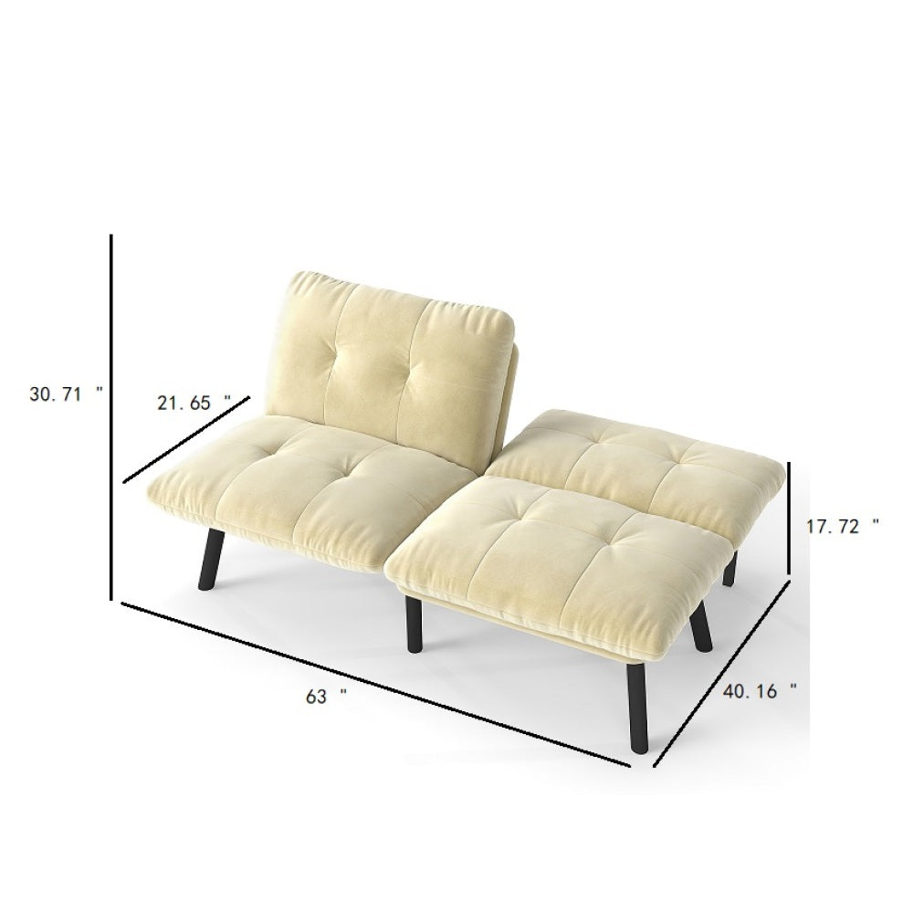 63" Convertible Folding Sofa Bed | 2-Seat Velvet Upholstered Couch | Adjustable Multi-Angle Backrest | Sofa, Lounger & Twin Bed | Metal Frame | 800 lbs Capacity | Easy Assembly | Living Room, Apartment | Cream/Aqua Gray/Brown