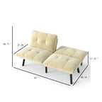 63" Convertible Folding Sofa Bed | 2-Seat Velvet Upholstered Couch | Adjustable Multi-Angle Backrest | Sofa, Lounger & Twin Bed | Metal Frame | 800 lbs Capacity | Easy Assembly | Living Room, Apartment | Cream/Aqua Gray/Brown