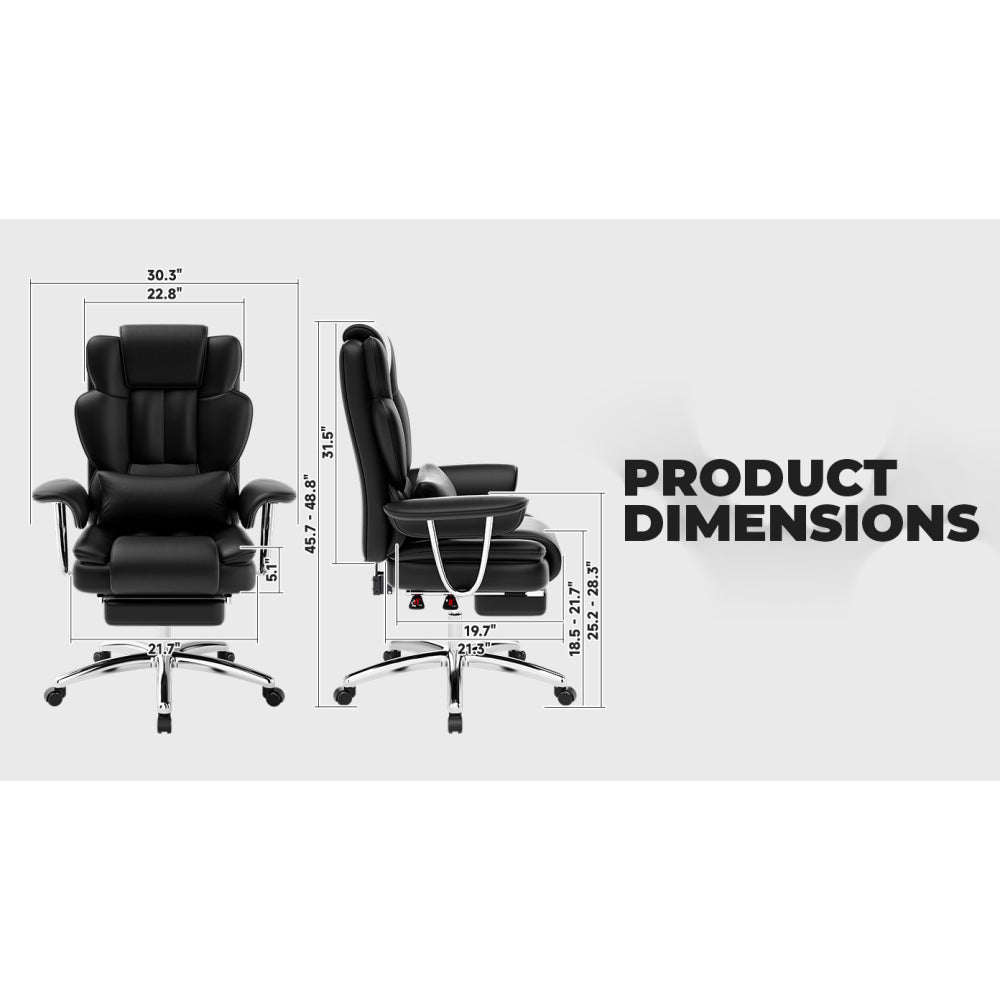 Big & Tall Executive High-Back Office Chair | 500 lbs Capacity | Bonded PU Leather | Ergonomic Reclining + Footrest | Padded Linkage Armrests | 360° Swivel + 5-Star Base | Large Home Office Chair | Black/Beige