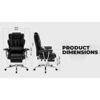 Big & Tall Executive High-Back Office Chair | 500 lbs Capacity | Bonded PU Leather | Ergonomic Reclining + Footrest | Padded Linkage Armrests | 360° Swivel + 5-Star Base | Large Home Office Chair | Black/Beige