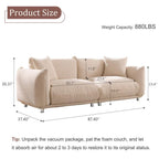 87.4" Sherpa Cloud 3-Seater Loveseat Sofa | Precision-Tailored Stitching | High-Density Foam Fill | Solid Hardwood Frame with Reinforced Joints | Stain-Resistant Velvet | 2 Pillows Included | White / Beige