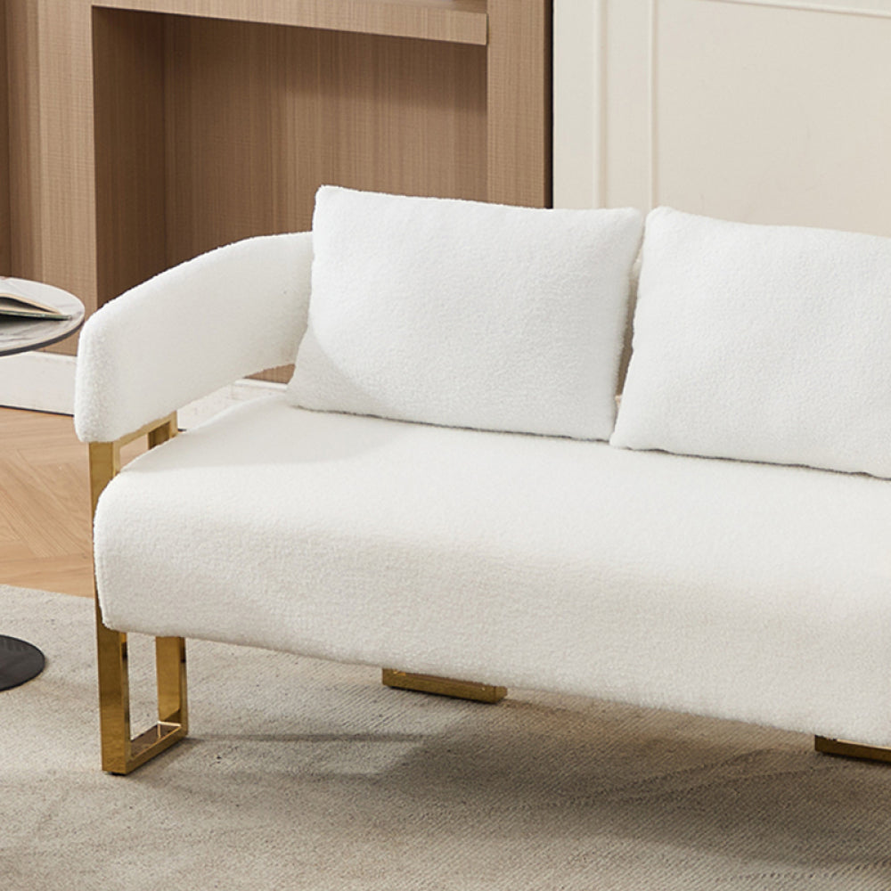 Modern Loveseat Sofa | Luxurious Gold Square Metal Legs | High-Rebound Foam + Ergonomic Design | Teddy/Velvet Upholstery | Dressing Area, Reception Room, Office, Living Room | White/Black/Pink/Green/Gray/Lilac