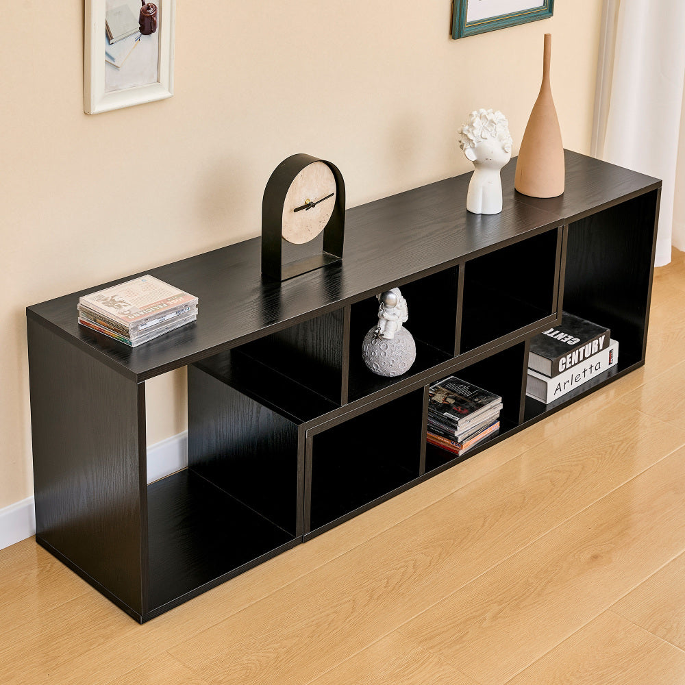 Modern Black Wood Grain MDF TV Stand