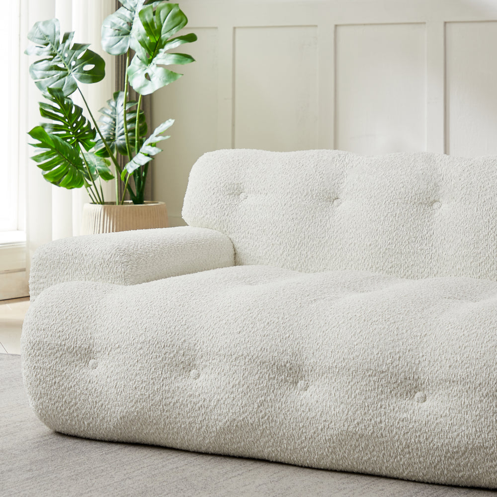87.4" Cloud Series 3-Seat Minimalist Button-Tufted Sofa | Square Arm Chenille Upholstered Couch | High-Density Foam + Padded Backrest | No Assembly Required | Living Room, Apartment | White/Green/Black