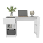 47" Modern Writing Desk with 1 Drawer + 4 Side Shelves | Generous Leg Clearance | Clean Minimalist Design | Sturdy Particle Board | Home Office, Living Room, Gaming Room | White/Black