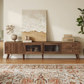 76" Modern Minimal Glass-Doors TV Stand for TVs