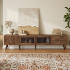 76" Modern Minimal Glass-Doors TV Stand for TVs