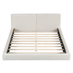 Queen Size Velvet Upholstered Platform Bed | Fully Wrapped Low Profile Frame | Solid MDF & Particle Board | No Box Spring Needed | Easy Assembly | Gray / Beige