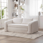 71" 2-in-1 Pull Out Foldable Loveseat Sofa Bed | Chenille Boneless Cloud Floor Mattress | Round-Edge Armrests + 2 Matching Pillows | High-Density Foam | Waterproof Anti-Slip Base | No Assembly Required | Living Room, Bedroom, Dorm | Ivory/Gray/Orange