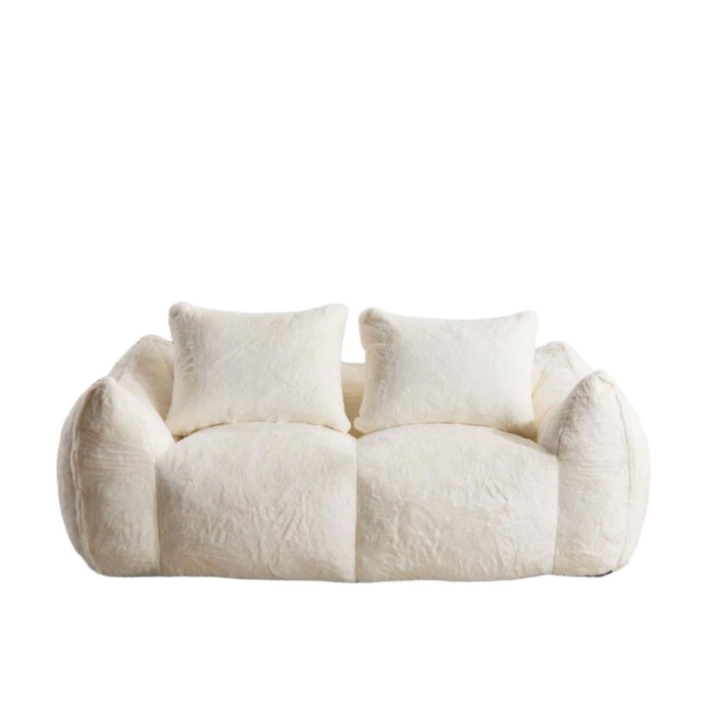 Giant 2-Seat Bean Bag Sofa for Adults | Ultra Soft Faux Fur | High-Density Shredded Memory Foam | 650 lbs | No Assembly Required | With Pillows & Large Armrests | White/Gray/Black/Brown/Yellow/Green