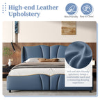 Queen Size PU Leather Wingback Platform Bed | Wave-Shaped Headboard & Footboard | 46.5" Tall Headboard | High-Resilience Sponge Fill | 800 lbs Wood Slats | No Box Spring Needed | Dark Green / Black / Antique Blue