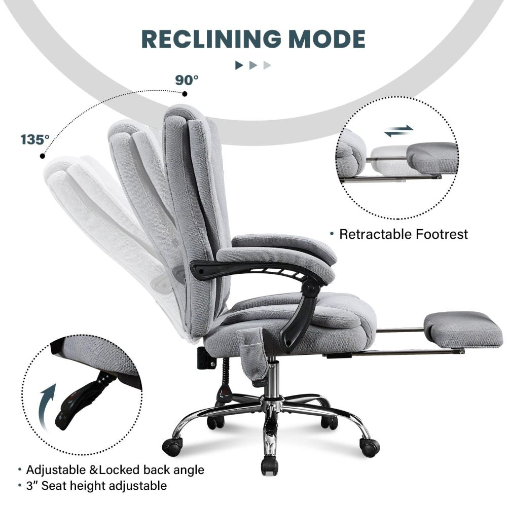 Massage Executive Office Chair | Heat + 6 Vibration Points + 8 Massage Modes | 90°–135° Reclining Backrest | Retractable Footrest | Padded Armrests + Thickened Headrest | 400 lbs Capacity | Easy Assembly | Gray/Black