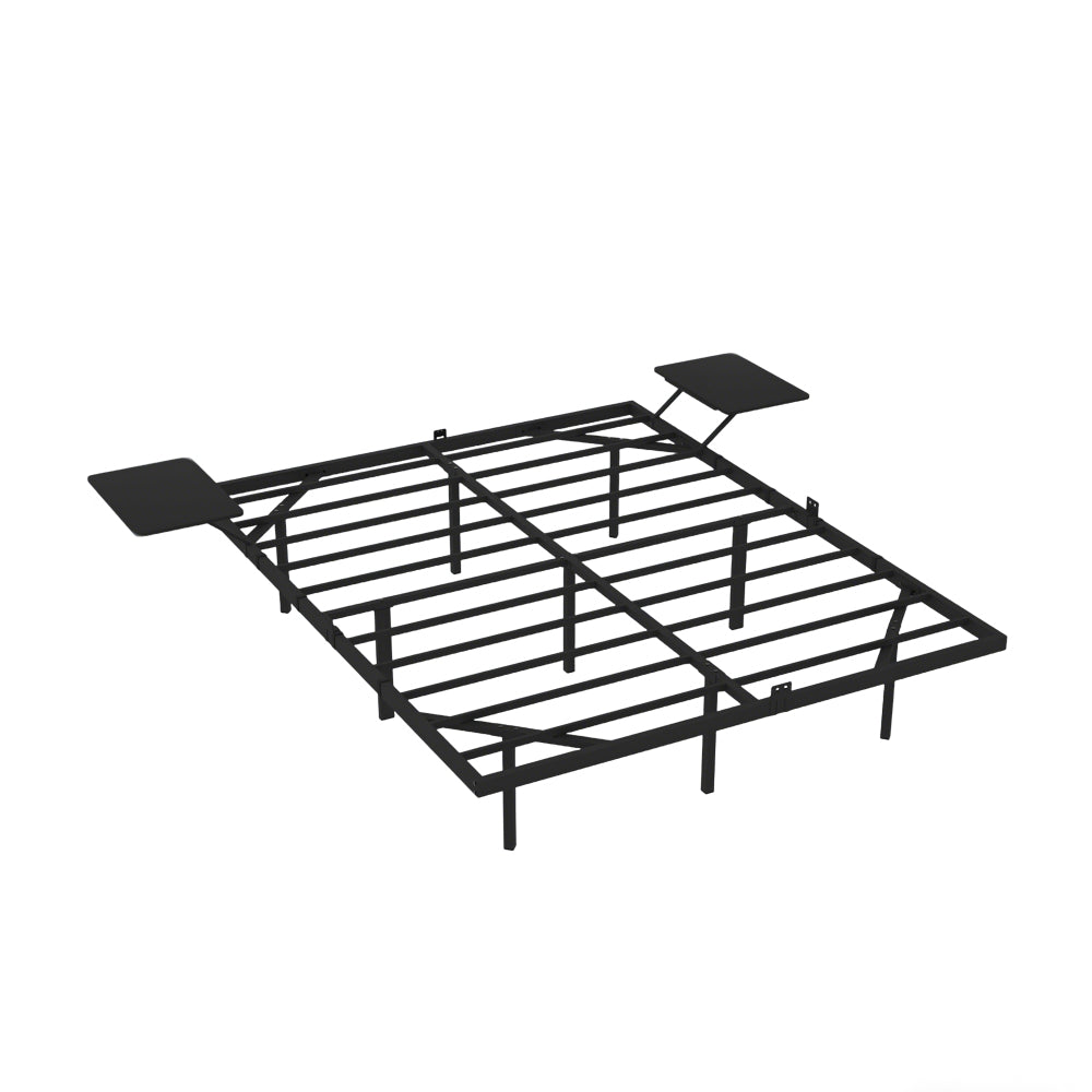 Full/Queen Size Heavy Duty Metal Platform Bed | 2 Bedside Shelves | LED Light | Reinforced Steel Slats | 800 lbs | Under-Bed Storage | No Box Spring Needed | Black
