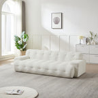 87.4" Cloud Series 3-Seat Minimalist Button-Tufted Sofa | Square Arm Chenille Upholstered Couch | High-Density Foam + Padded Backrest | No Assembly Required | Living Room, Apartment | White/Green/Black