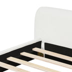 White Boucle Upholstered Low Profile Platform Bed | Birch & Engineered Hardwood Frame | 400-600 lbs | No Box Spring Needed | Full / Queen / King