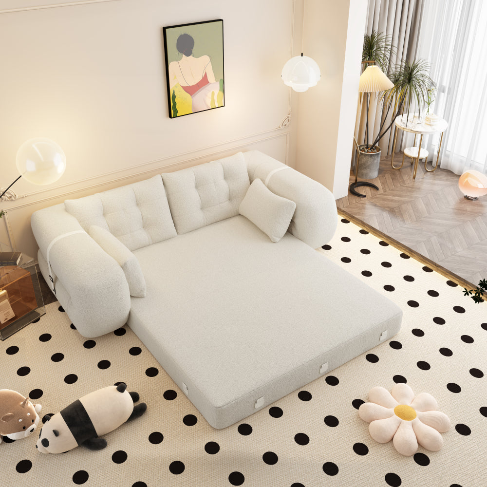 78.7" 3-in-1 Foldable Floor Sofa Bed | Teddy Fabric | High-Density Foam | Non-Slip Bottom | Headrest & Lumbar Pillow | Sofa / Lounge / Bed Convertible | Beige/Green/Gray/Pink/Black/Dark Blue/Brown