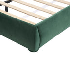 Queen/King Size Boucle Upholstered Platform Bed | Curved Ergonomic Headboard | Granular Fabric Texture | 800 lbs Heavy Duty | No Box Spring Needed | 40-Min Assembly | Cream / Green
