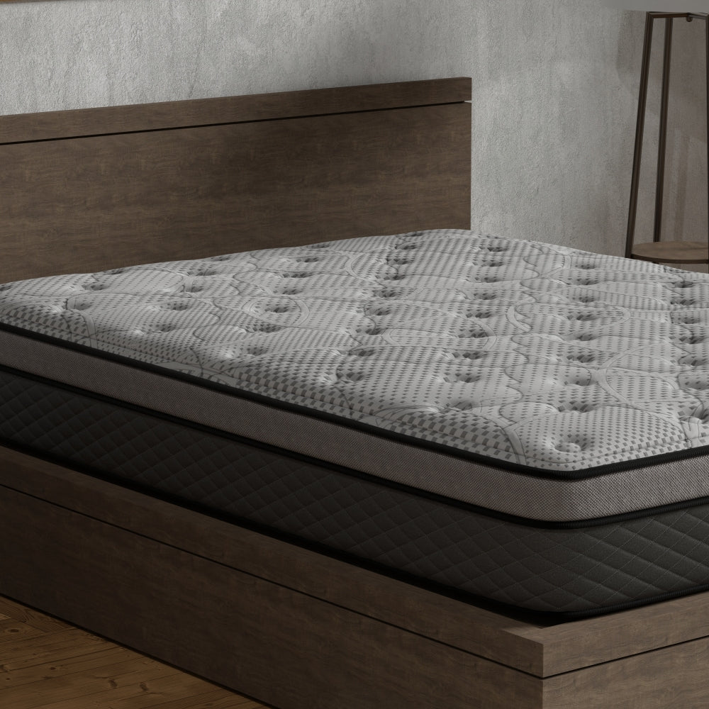 Twin/Queen/King — 12" Hybrid Medium Firm Mattress | Pocketed Coil Innerspring + Cooling Gel + Memory Foam | Knitted Breathable Top Panel | Low Motion Transfer | CertiPUR-US Certified | Bedroom | Black/Gray