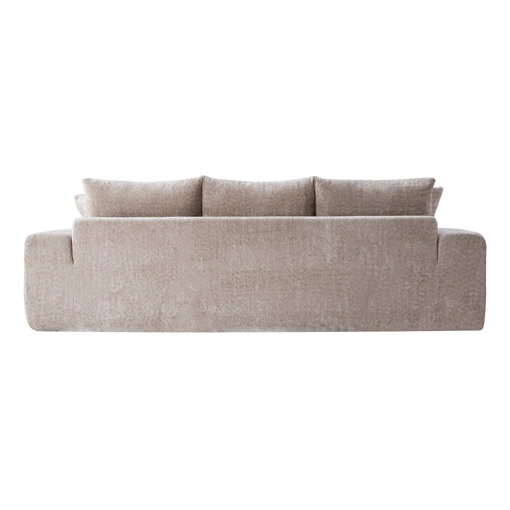 100" Extra Large Curved Front Sofa | 3-Seat Cloud-Like Boucle Sectional Couch | Vertical Channel Tufted | High-Resilience Compressed Foam | No Assembly | Easy to Move & Ship | Living Room, Apartment, Condo | White/Camel