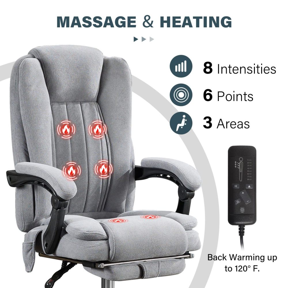 Massage Executive Office Chair | Heat + 6 Vibration Points + 8 Massage Modes | 90°–135° Reclining Backrest | Retractable Footrest | Padded Armrests + Thickened Headrest | 400 lbs Capacity | Easy Assembly | Gray/Black