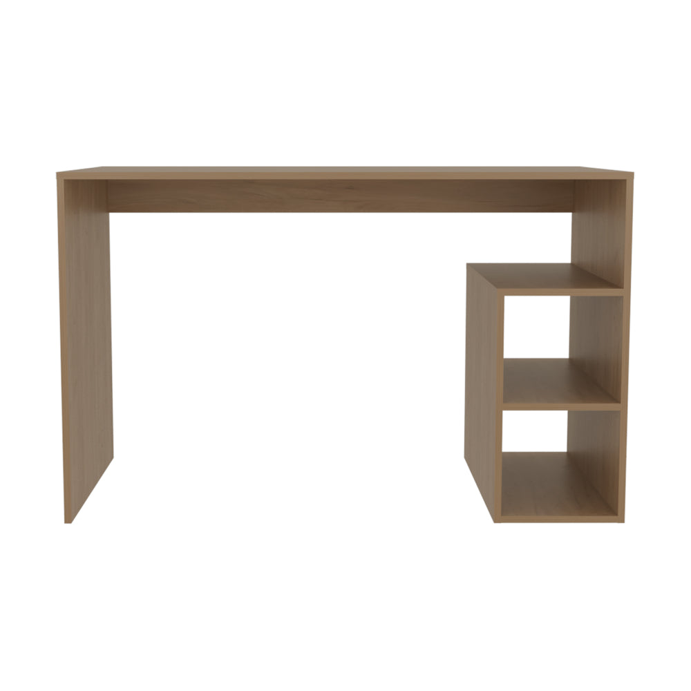 47" Modern Writing Desk with 4 Built-In Storage Shelves | Spacious Work Surface | Compact Minimalist Design | Sturdy Particle Board | Home Office, Living Room, Gaming Room | Natural Oak