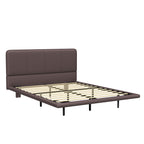 Full Size Floating PU Leather Platform Bed | Remote-Controlled LED Underglow 8 Dynamic Effects | Hidden Foot Design | Strong Wood Beam & Metal Legs | No Box Spring Needed | Easy Assembly | Green / Coffee