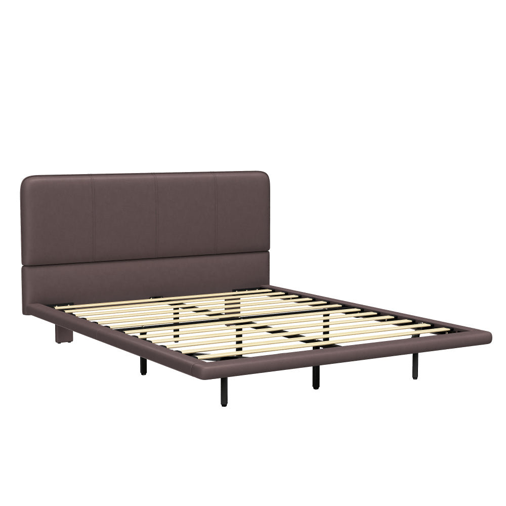 Full Size Floating PU Leather Platform Bed | Remote-Controlled LED Underglow 8 Dynamic Effects | Hidden Foot Design | Strong Wood Beam & Metal Legs | No Box Spring Needed | Easy Assembly | Green / Coffee