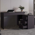 Wenge L-Shaped Desk with 3 Drawers and Storage Space — 54.1" W x 39.9" D x 29.5" H | Modern Computer Desk | Pedestal Base | Spacious Work Surface | Under-Desk Storage | Particle Board | Office, Home Office & Study Room | Wenge
