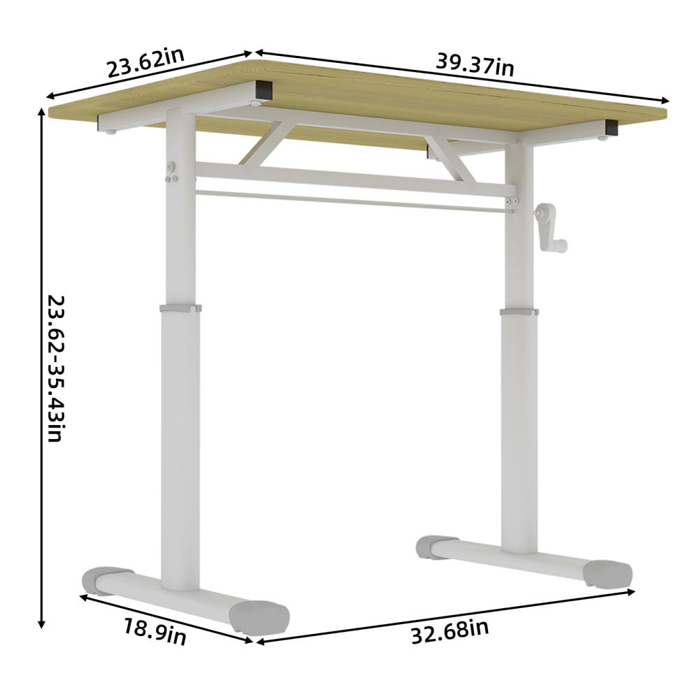 Height-Adjustable Standing Desk — 39" Manual Crank Sit-Stand Desk for Kids & Adults | Ergonomic Home Office Study Table | Sturdy Dual-Column Frame | No Electricity Needed | Compact Minimalist Design | White