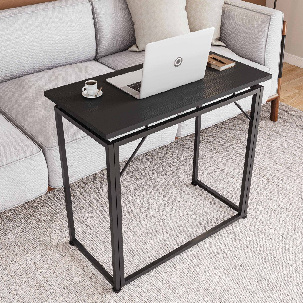 Techni Mobili 31.5" Wide Folding Desk for Small Spaces — No Assembly Required | Quick-Fold Portable Desk | Steel Frame & Particle Board Tabletop | Compact Laptop Workstation | Tray Table for Bedroom, Living Room, Dorm & Office | Black