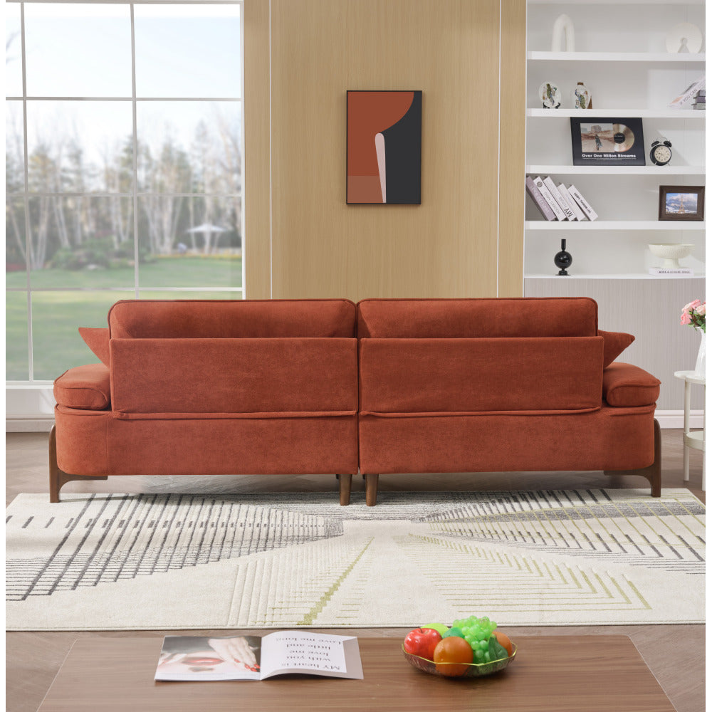 103" Deep Seat 3-Seater Sofa | 24" Extra Deep Cushions | Cloud Velvet Polyester Fabric | Solid Eucalyptus Frame & Wood Legs | 4 Pillows Included | 600 lbs | Pillow Top Arms | Beige / Green / Brick Red