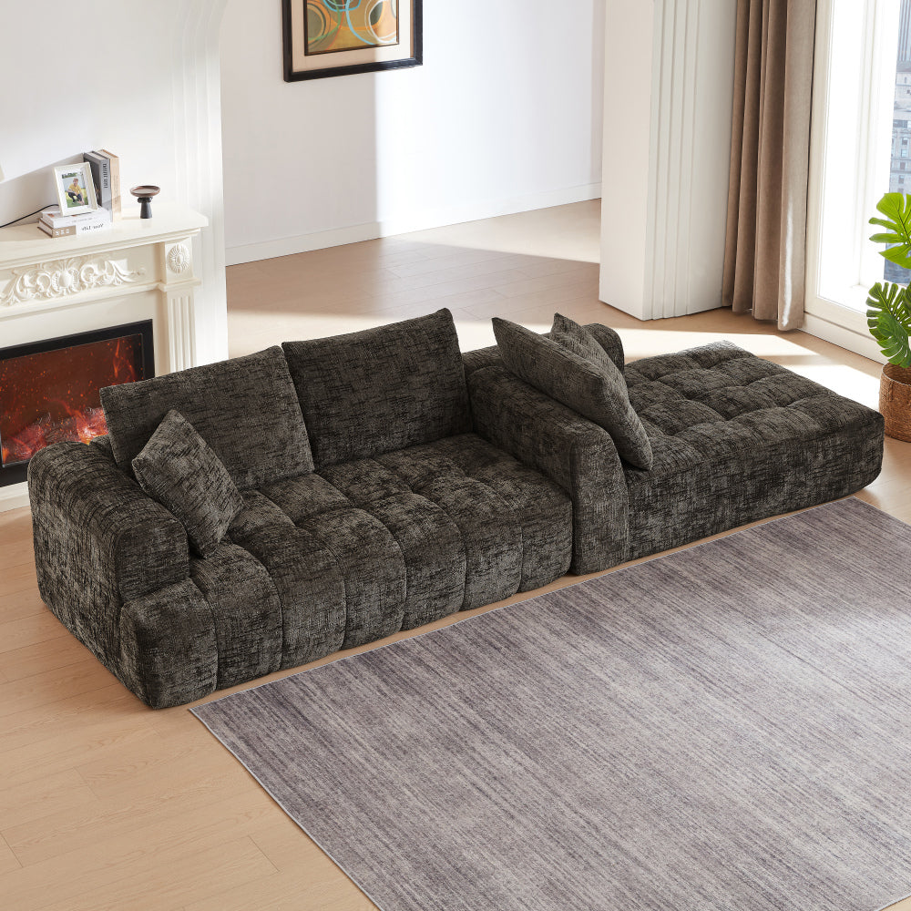 108" Luxury Chenille L-Shape Sectional Sofa | 4-Seat Oversized Couch | Tufted Surface | Sponge + Pocket Spring Support | Right Hand Facing | No Assembly Required | Living Room, Apartment, Reception | Dark Blue/Orange/Khaki/Brown/Dark Green/Dark Gray