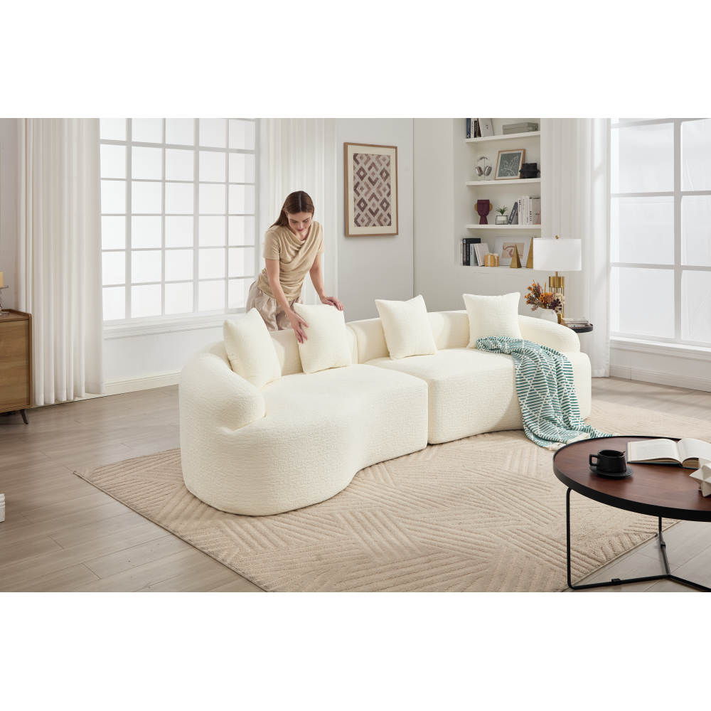 110" Curved Boneless Sectional Sofa 4-Seat | Chenille Upholstery | High-Density Foam & Spring | Flared Arms Pillow Back | No Assembly Required | Child & Pet Friendly | White/Gray/Beige/Green/Orange/Navy/Caramel/Black