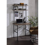 Rustic Oak and Black 2-Shelf Writing Desk — 32" W x 22" D x 70" H | Industrial Pipe-Style Frame | Space-Saving Desk with Storage Shelves | Wood & Metal | Rectangular Office Desk | Bedroom, Home Office & Living Room | Oak