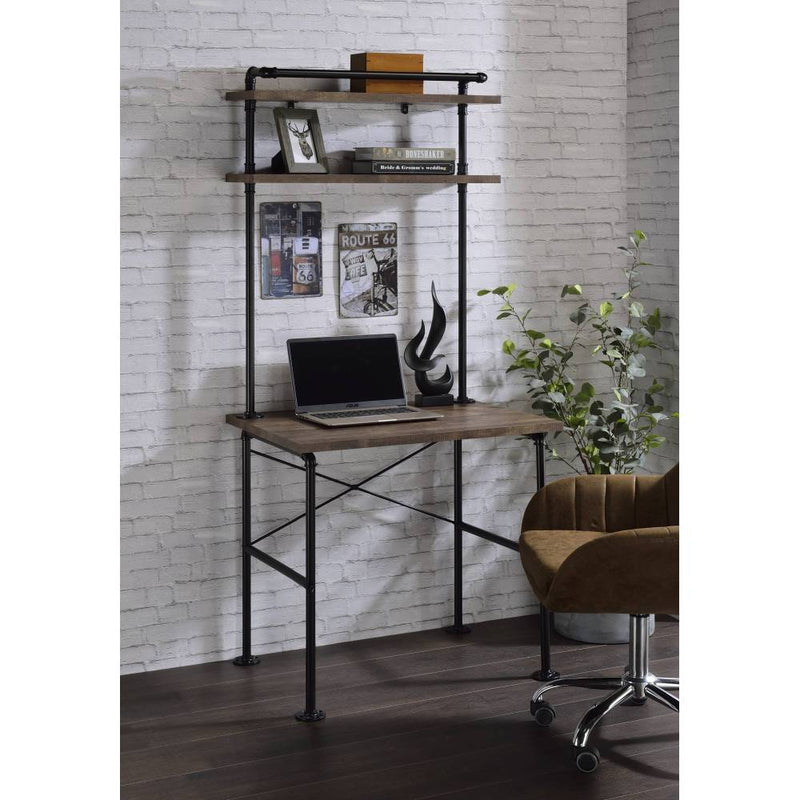 Rustic Oak and Black 2-Shelf Writing Desk — 32" W x 22" D x 70" H | Industrial Pipe-Style Frame | Space-Saving Desk with Storage Shelves | Wood & Metal | Rectangular Office Desk | Bedroom, Home Office & Living Room | Oak