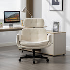 Criss Cross Wide-Seat Lounge Office Chair | 6-Gear Adjustable Armrests | Removable Headrest | Gentle Rocking + 360° Swivel | Pet-Friendly PU/Boucle Upholstery | Cross-Legged Sitting | Home Office, Gaming, Makeup, Conference | Gray/Ivory/Brown